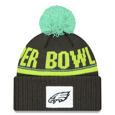 Men's New Era Black Philadelphia Eagles Super Bowl LIX Cuffed Knit Hat with Pom