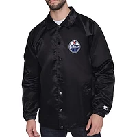 Men's Starter  Black Edmonton Oilers Retro Logo Raglan Coaches Full-Snap Jacket