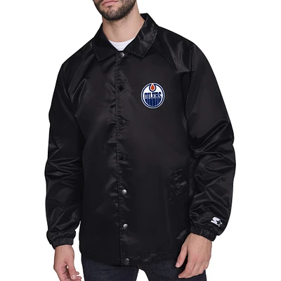 Men's Starter  Black Edmonton Oilers Retro Logo Raglan Coaches Full-Snap Jacket