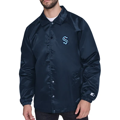 Men's Starter  Deep Sea Blue Seattle Kraken Retro Logo Raglan Coaches Full-Snap Jacket