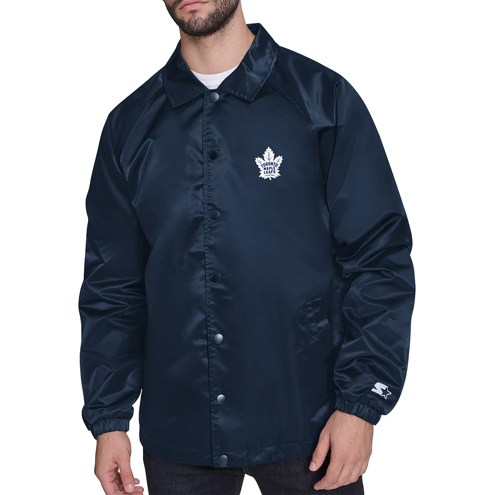 Men's Starter Navy Toronto Maple Leafs Retro Logo Raglan Coaches Full-Snap Jacket