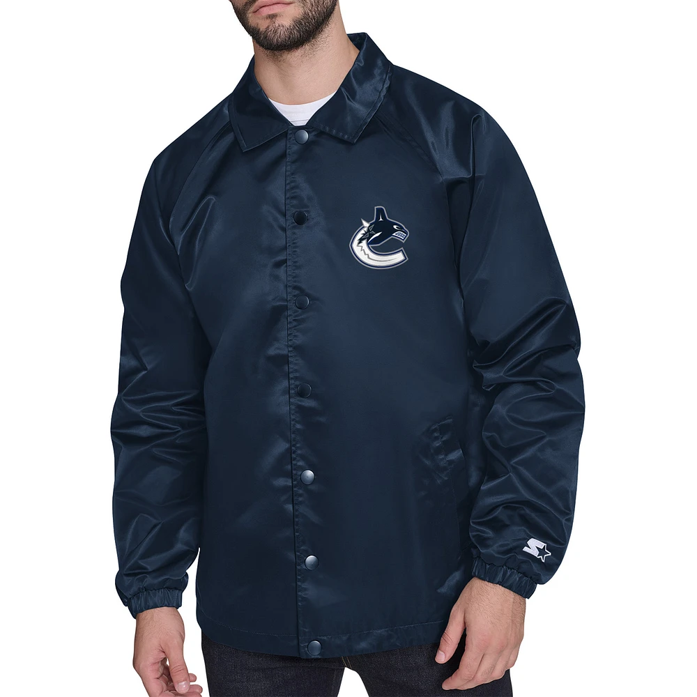 Men's Starter Navy Vancouver Canucks Retro Logo Raglan Coaches Full-Snap Jacket