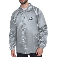 Men's Starter  Gray Philadelphia Eagles Retro Logo Raglan Coaches Full-Snap Jacket