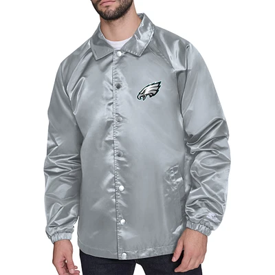 Men's Starter  Gray Philadelphia Eagles Retro Logo Raglan Coaches Full-Snap Jacket
