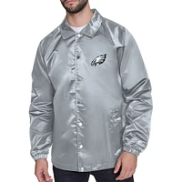 Men's Starter  Gray Philadelphia Eagles Retro Logo Raglan Coaches Full-Snap Jacket