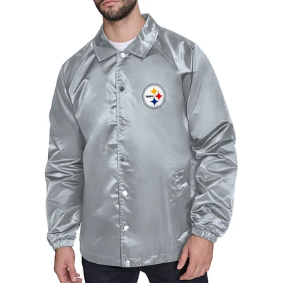 Men's Starter  Gray Pittsburgh Steelers Retro Logo Raglan Coaches Full-Snap Jacket