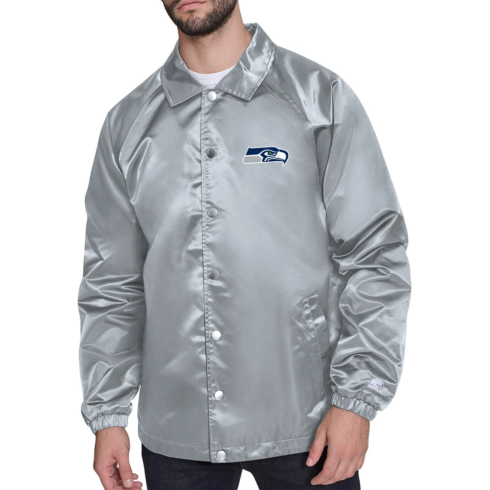 Men's Starter Gray Seattle Seahawks Retro Logo Raglan Coaches Full-Snap Jacket