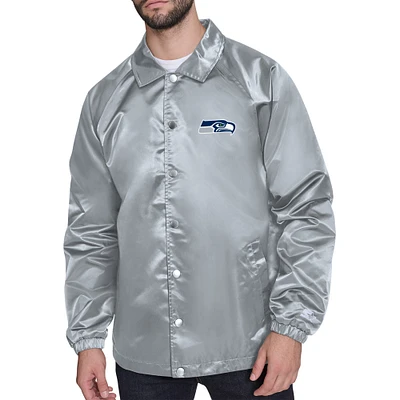 Men's Starter  Gray Seattle Seahawks Retro Logo Raglan Coaches Full-Snap Jacket