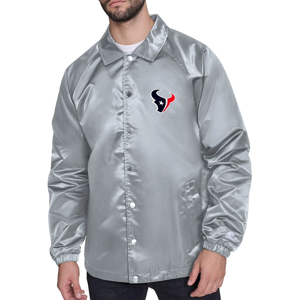 Men's Starter Gray Houston Texans Retro Logo Raglan Coaches Full-Snap Jacket
