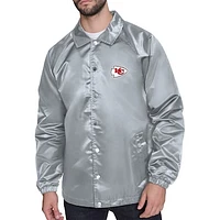 Men's Starter  Gray Kansas City Chiefs Retro Logo Raglan Coaches Full-Snap Jacket