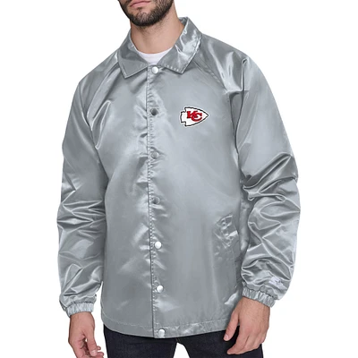 Men's Starter  Gray Kansas City Chiefs Retro Logo Raglan Coaches Full-Snap Jacket