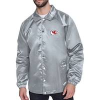 Men's Starter  Gray Kansas City Chiefs Retro Logo Raglan Coaches Full-Snap Jacket
