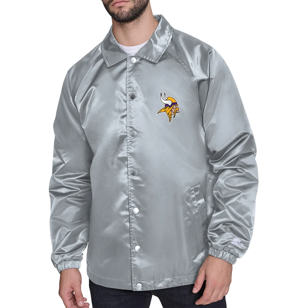 Men's Starter Gray Minnesota Vikings Retro Logo Raglan Coaches Full-Snap Jacket