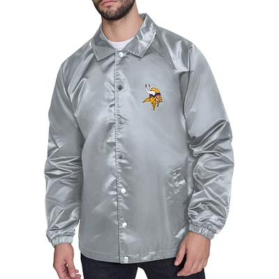 Men's Starter  Gray Minnesota Vikings Retro Logo Raglan Coaches Full-Snap Jacket