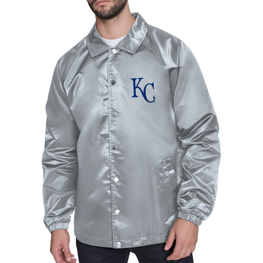 Men's Starter Gray Kansas City Royals Retro Logo Raglan Coaches Full-Snap Jacket