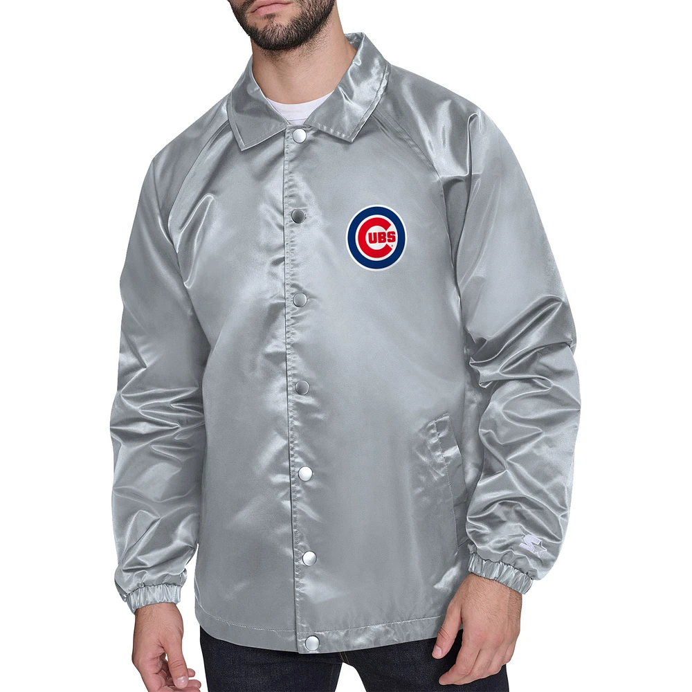 Men's Starter Gray Chicago Cubs Retro Logo Raglan Coaches Full-Snap Jacket