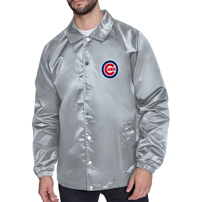 Men's Starter  Gray Chicago Cubs Retro Logo Raglan Coaches Full-Snap Jacket