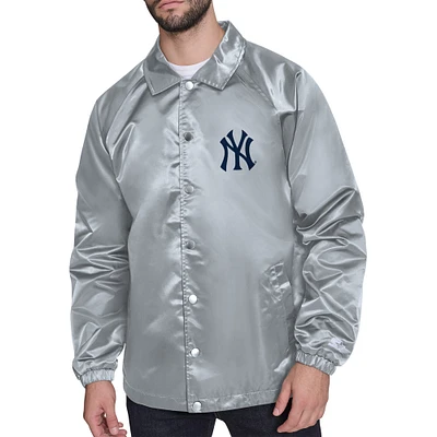 Men's Starter  Gray New York Yankees Retro Logo Raglan Coaches Full-Snap Jacket