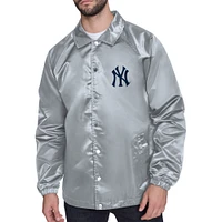 Men's Starter  Gray New York Yankees Retro Logo Raglan Coaches Full-Snap Jacket