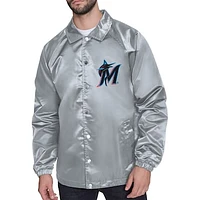 Men's Starter  Gray Miami Marlins Retro Logo Raglan Coaches Full-Snap Jacket