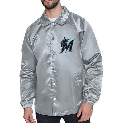 Men's Starter  Gray Miami Marlins Retro Logo Raglan Coaches Full-Snap Jacket