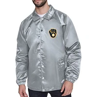 Men's Starter  Gray Milwaukee Brewers Retro Logo Raglan Coaches Full-Snap Jacket