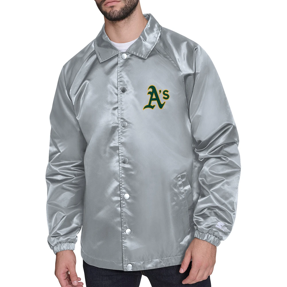 Men's Starter Gray Oakland Athletics Retro Logo Raglan Coaches Full-Snap Jacket