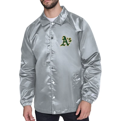 Men's Starter  Gray Oakland Athletics Retro Logo Raglan Coaches Full-Snap Jacket