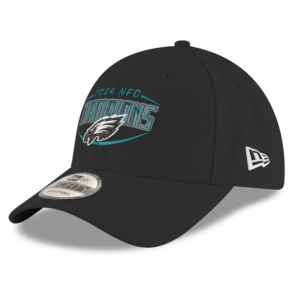 Men's New Era Black Philadelphia Eagles 2024 NFC Champions 9FORTY Adjustable Hat