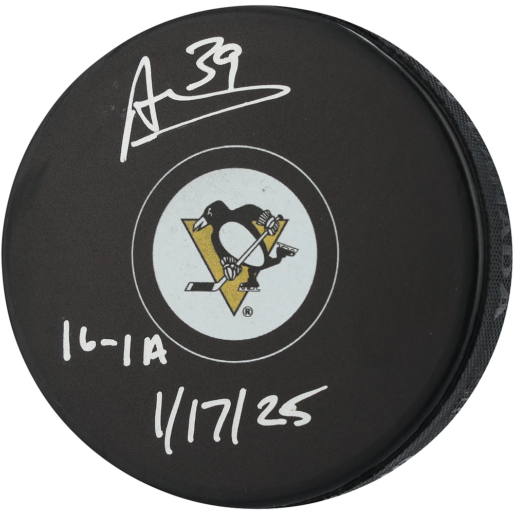 Alex Nedeljkovic Pittsburgh Penguins Autographed Hockey Puck with "1G-1A 1/17/25" Inscription