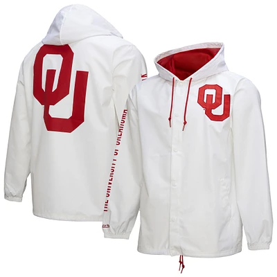 Men's Mitchell & Ness  White Oklahoma Sooners Coaches Full-Snap Hoodie Jacket