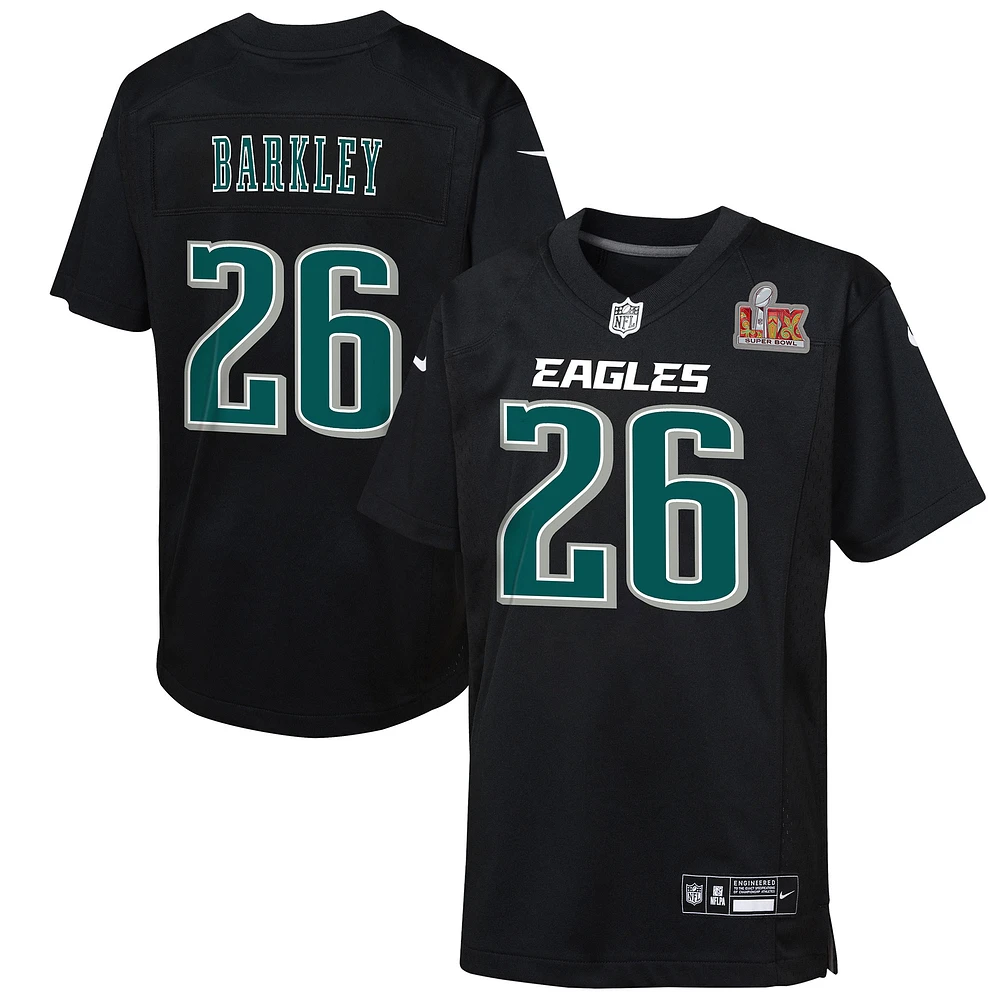 Preschool Nike Saquon Barkley Carbon Black Philadelphia Eagles Super Bowl LIX Patch Fashion Game Player Jersey