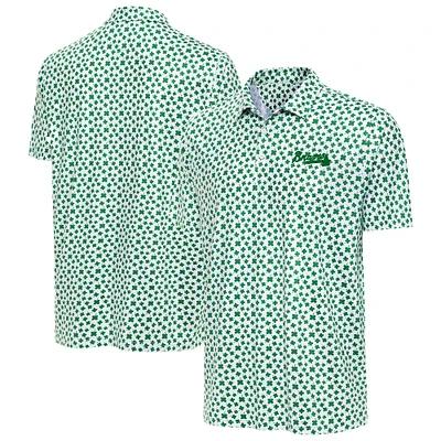 Men's Antigua  White Atlanta Braves St. Patrick's Day Cloverfield Polo