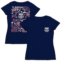 Women's Vive La Fete  Navy Barcelona Impressions Artwork V-Neck Fitted T-Shirt