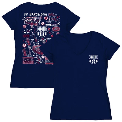 Women's Vive La Fete  Navy Barcelona Impressions Artwork V-Neck Fitted T-Shirt