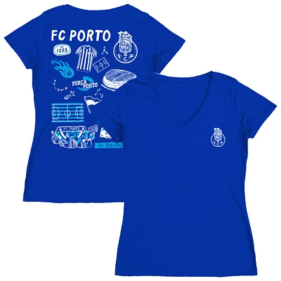 Women's Vive La Fete  Blue FC Porto Impressions Artwork V-Neck Fitted T-Shirt