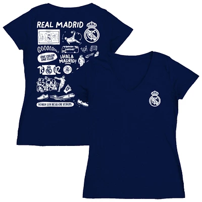 Women's Vive La Fete  Navy Real Madrid Impressions Artwork V-Neck Fitted T-Shirt