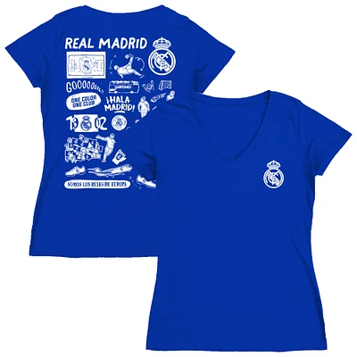 Women's Vive La Fete  Royal Real Madrid Impressions Artwork V-Neck Fitted T-Shirt