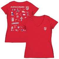 Women's Vive La Fete  Red Atletico de Madrid Impressions Artwork V-Neck Fitted T-Shirt