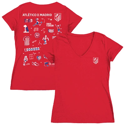 Women's Vive La Fete  Red Atletico de Madrid Impressions Artwork V-Neck Fitted T-Shirt