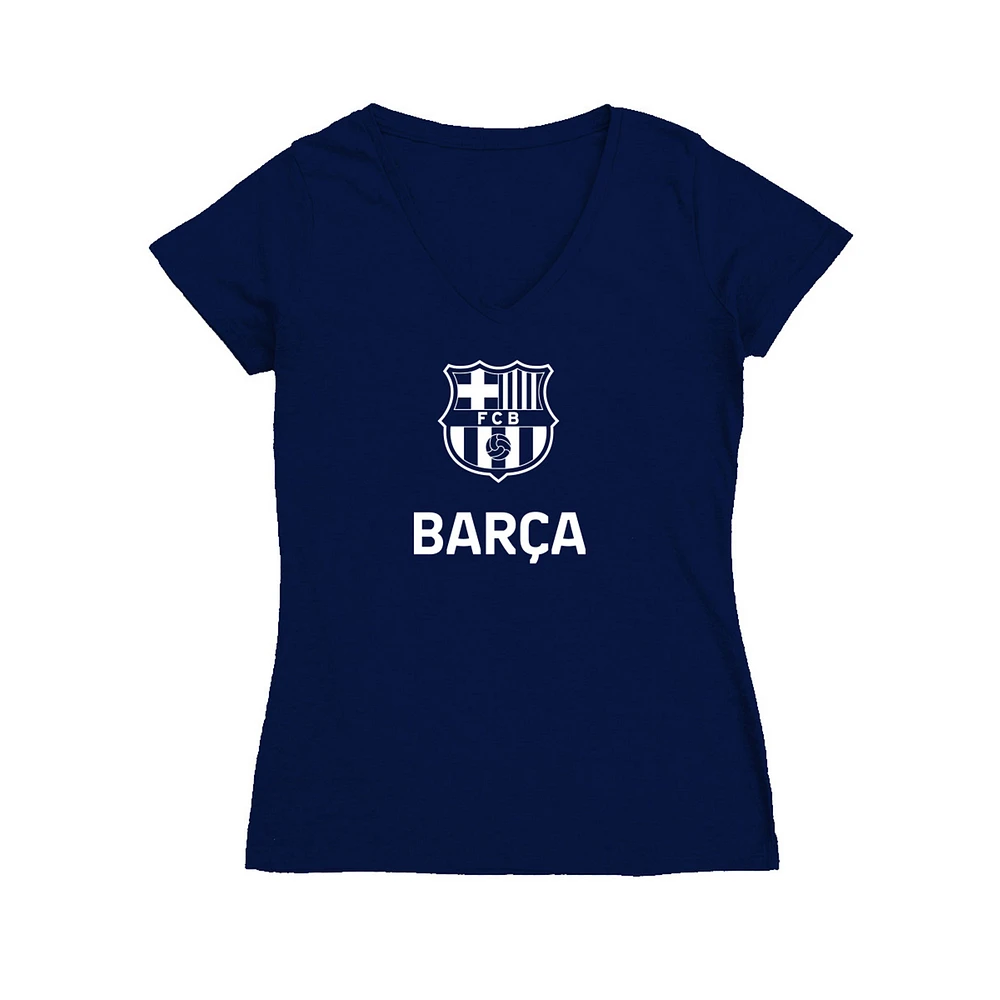 Women's Vive La Fete Navy Barcelona Color Badge V-Neck Fitted T-Shirt
