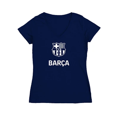Women's Vive La Fete Navy Barcelona Color Badge V-Neck Fitted T-Shirt