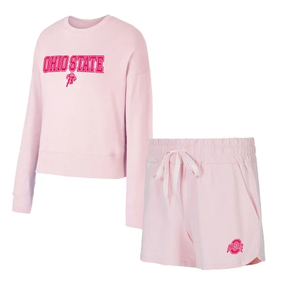 Women's Concepts Sport  Pink Ohio State Buckeyes Elevation Tri-Blend Long Sleeve Top & Short Set