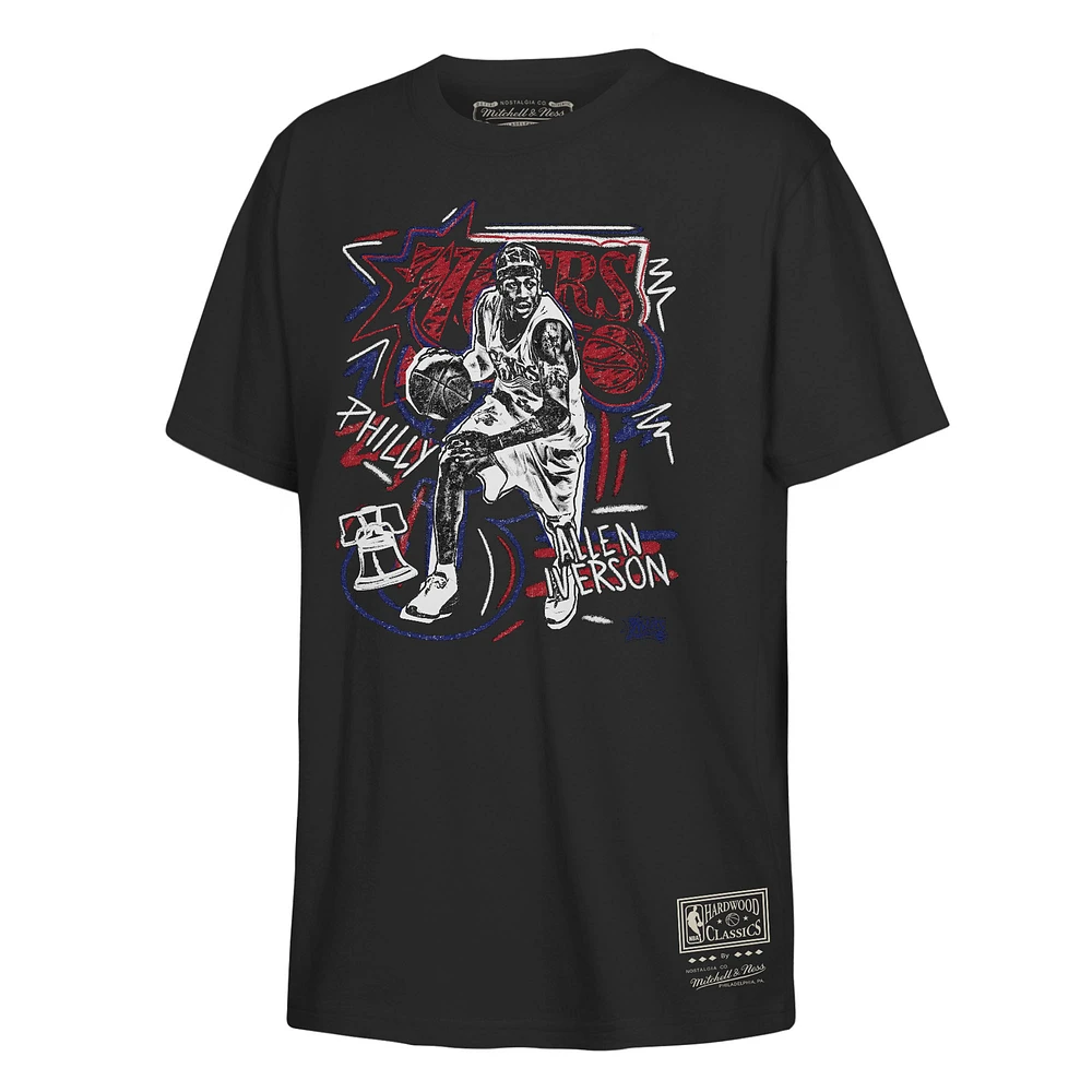 Youth Mitchell & Ness Allen Iverson Black Philadelphia 76ers Chalked Up T-Shirt