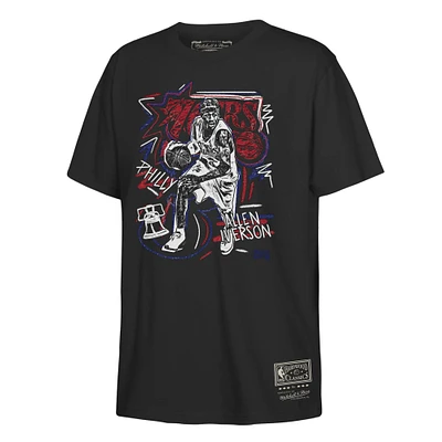 Youth Mitchell & Ness Allen Iverson Black Philadelphia 76ers Chalked Up T-Shirt
