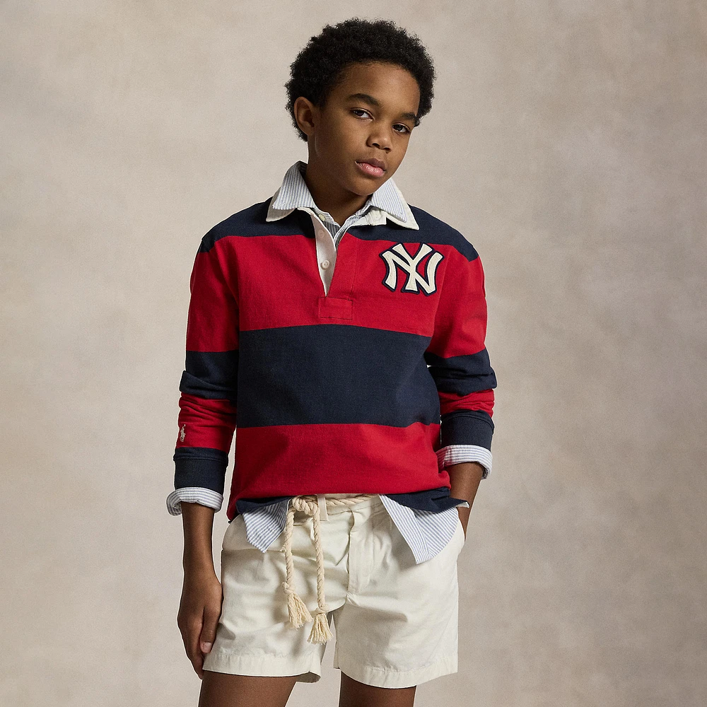 Youth Polo Ralph Lauren Navy/Red Yankees Rugby Knit Shirt