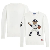 Youth Polo Ralph Lauren  White Yankees Bear Pullover Sweater