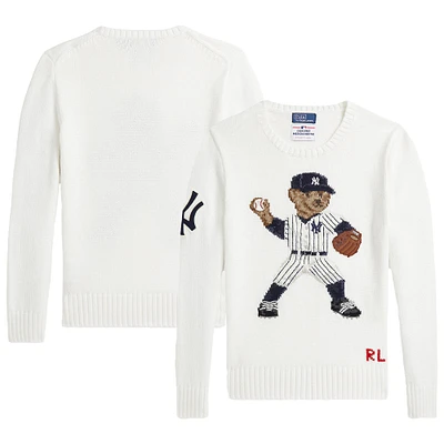 Youth Polo Ralph Lauren  White Yankees Bear Pullover Sweater