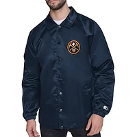 Men's Starter Navy Denver Nuggets Retro Logo Raglan Coaches Full-Snap Jacket