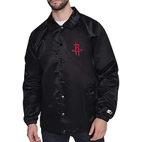 Men's Starter Black Houston Rockets Retro Logo Raglan Coaches Full-Snap Jacket